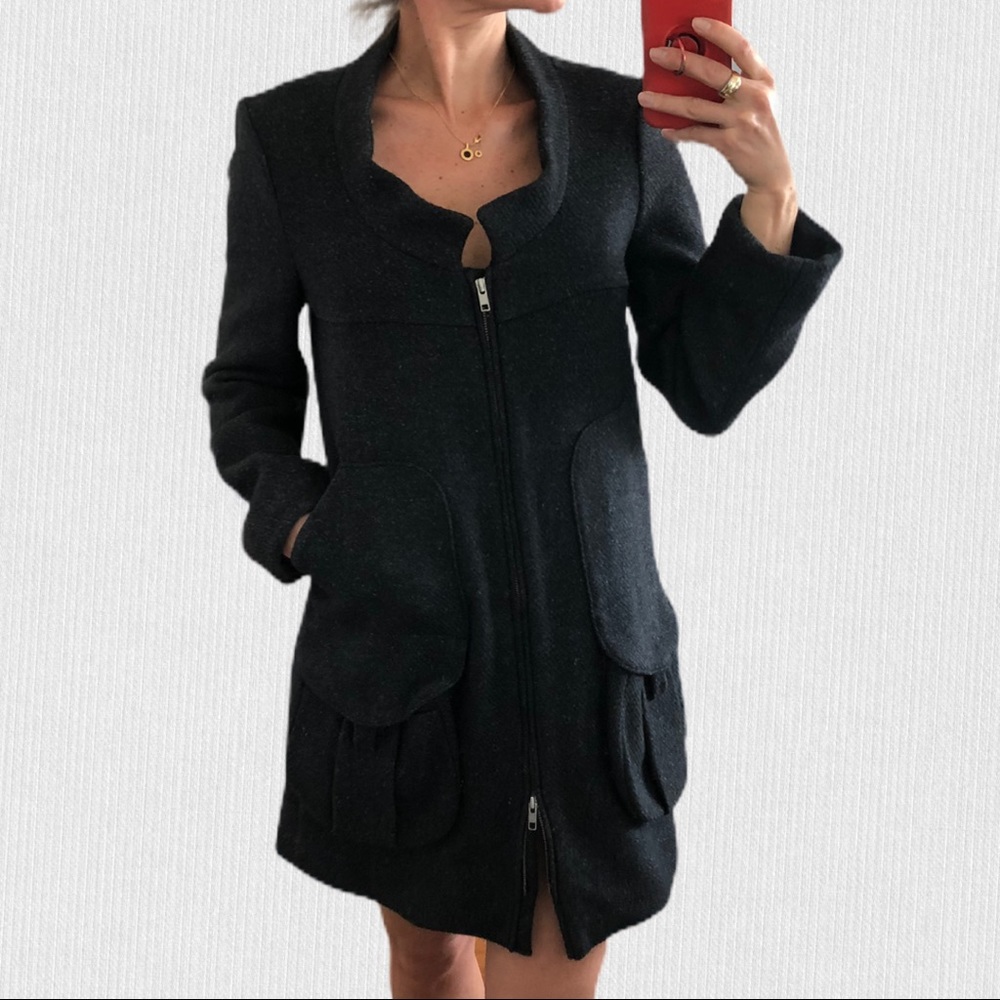 Marni Runway Tweed Wool Grey Dress Coat Jacket S View 2